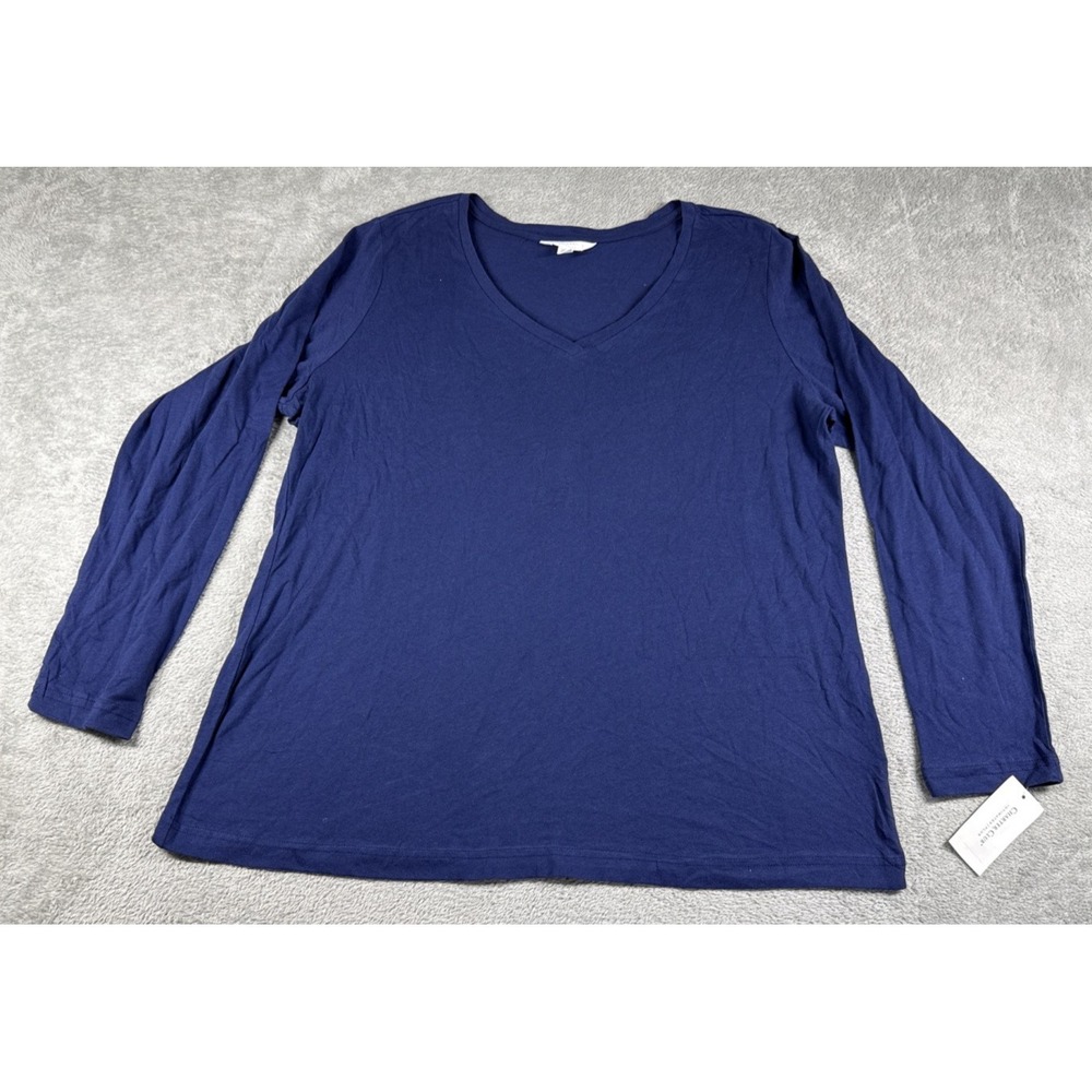 Charter Club Intimates Women's Plus Size V-Neck Long Sleeve Shirt Navy 1X NWT